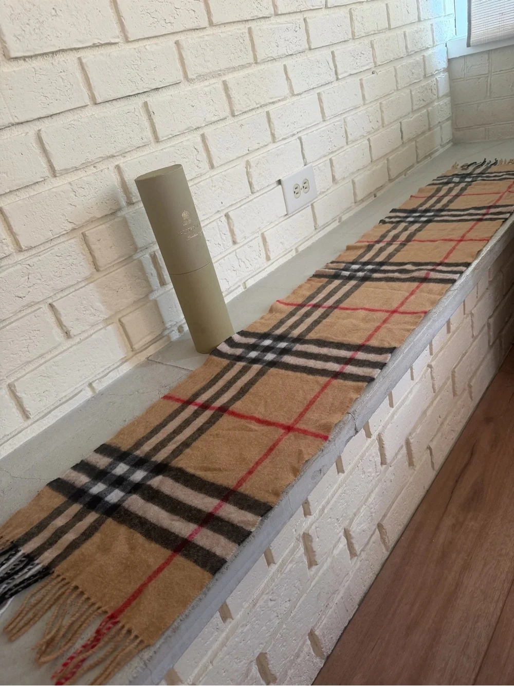 Burberry Beige Tan Black Red Classic Check Cashmere Scarf